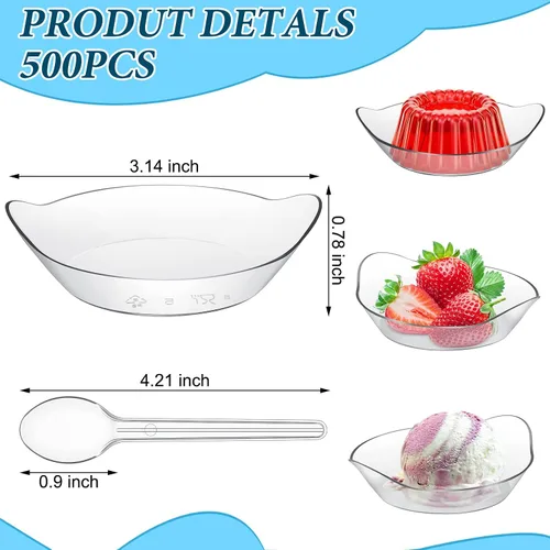 Miniatura 2 de 500 mini cuencos de postre con cucharas de 1 onza, mini platos desechables de postre de plástico con cucharas de plástico transparente, platos