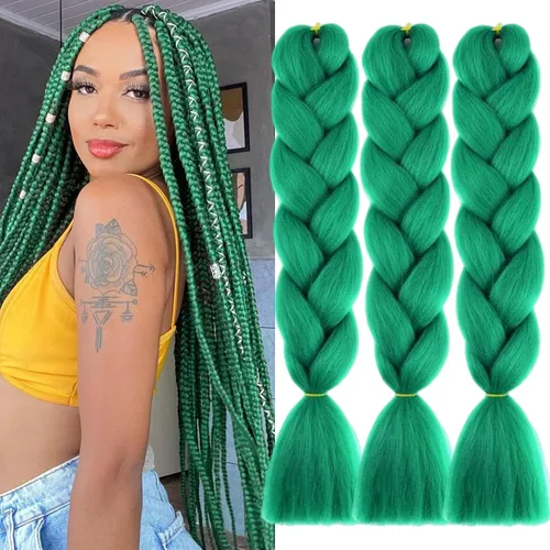 Miniatura 37 de 3 paquetes de extensiones de cabello sintético para trenzar de color negro a azul, tamaño jumbo ombré, de 24 pulgadas o trenzas de ganchillo
