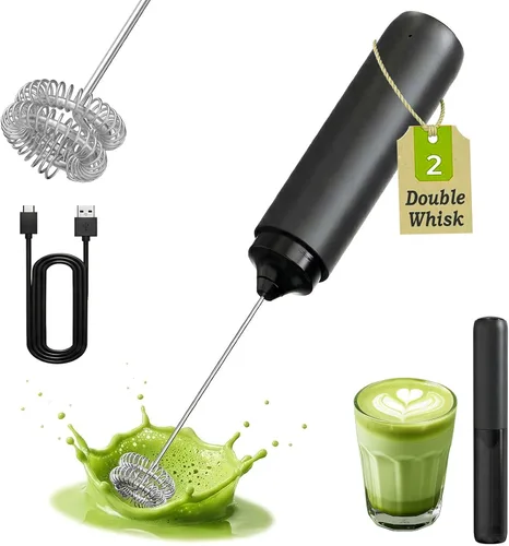 Clay&Fire Juego de batidor y espumador Matcha – Potente mezclador eléctrico de matcha para polvo, kit de batidor eléctrico recargable, precisión