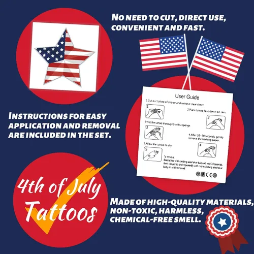 Miniatura 7 de winthrop 240 tatuajes temporales del 4 de julio para niños, envueltos individualmente, impermeables y seguros, diseños de bandera de Estados Unidos