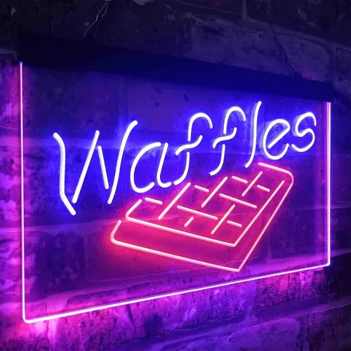Miniatura 3 de ADVPRO Waffles Snack Café - Letrero de neón LED de doble color, azul y rojo, 12 x 8 pulgadas st6s32-i3820-br
