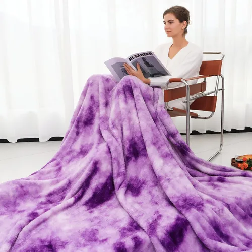 Miniatura 4 de MUGD Mantas Suaves Manta de Forro Polar de Tamaño Twin para Niños Manta Cálida de Felpa para Cama Morado y blanco