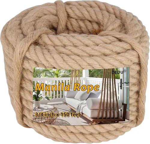 Miniatura 41 de Cuerda de Manila de 2 pulgadas x 50 pies, cuerda de cáñamo gruesa de 4 hebras trenzadas, cáñamo natural para manualidades de servicio pesado