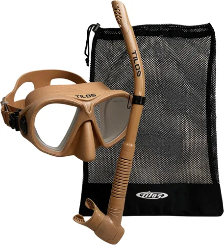 Tilos AquaStalk - Juego de 2 máscaras de buceo y esnórquel semiseco Hi-Flow - Aventuras de apnea sin costuras Terracota