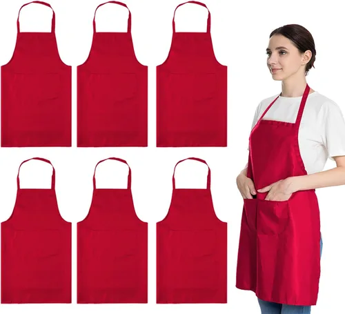 Miniatura 9 de Total de 6 delantales con babero azul bebé a granel con 2 bolsillos para mujeres, hombres y adultos, cocina de chef (6, azul bebé)