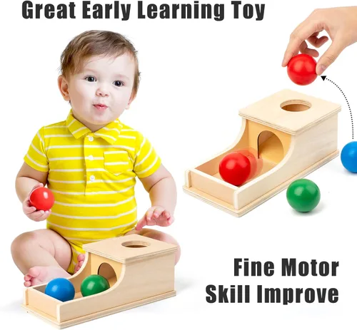 Miniatura 5 de Busy edition Montessori Toys Caja de objetos de permanencia con sonido suave, juguete de madera, bola de bebé para soltar y jugar, para niños de 6