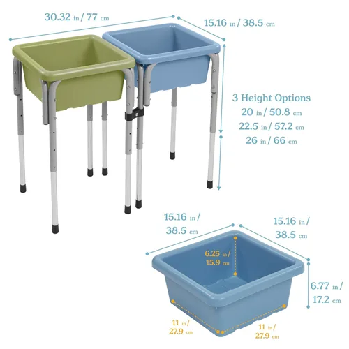 Miniatura 2 de ECR4Kids Mesa de juego ajustable de arena y agua de 2 estaciones, con recipientes sensoriales, Verde helecho/Azul polvoriento