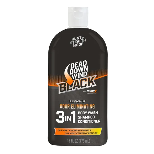 DEAD DOWN WIND BLACK Premium 3 en 1 Gel de baño, champú y acondicionador eliminadores de aroma de caza (16 onzas) – Jabón líquido eliminador de