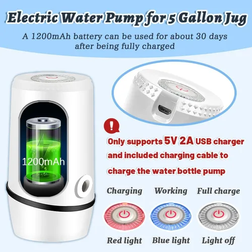 Miniatura 2 de Dispensador de agua para botella de 5 galones, bomba de agua eléctrica para jarra de 5 galones con interruptor y carga USB, dispensador de jarra