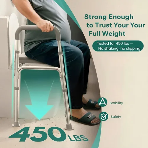 Miniatura 7 de HOMEAL Elevador de asiento de inodoro elevado con asas para personas mayores, 450 libras, silla cómoda 3 en 1 para discapacitados y pacientes