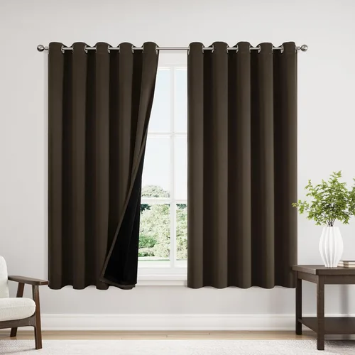 Miniatura 102 de ChrisDowa - Cortinas 100% opacas, para dormitorio, con forro negro, 2 capas gruesas, aislamiento térmico y ojales, 63 pulgadas de largo, juego de 2