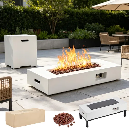Miniatura 7 de ECOTOUGE Mesa de cubierta de tanque de propano, 15.5 pulgadas para mesa de fuego, mesa oculta cilíndrica para exteriores para fogata de gas