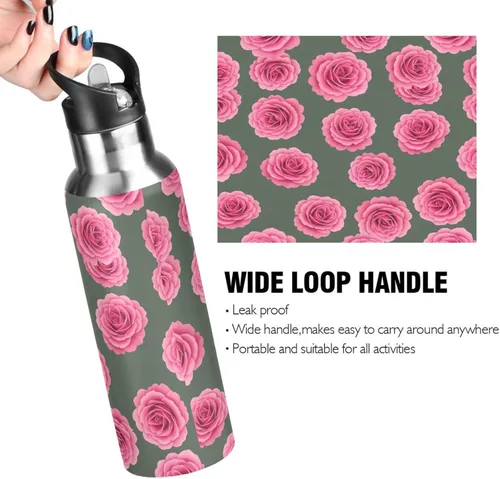 Miniatura 4 de Vibrant Pink Roses Stainless Steel Vacuum Insulated Water Bottle 20 Oz Leakproof Water Bottles, BPA-Free Sport Water Bottle