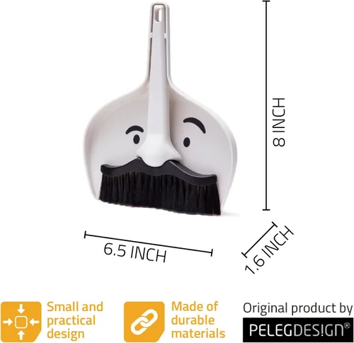 Miniatura 6 de Peleg Design Dustache - Juego de recogedor y cepillo pequeño, mini escoba y recogedor, diseño de bigote, juego de escoba pequeña y recogedor