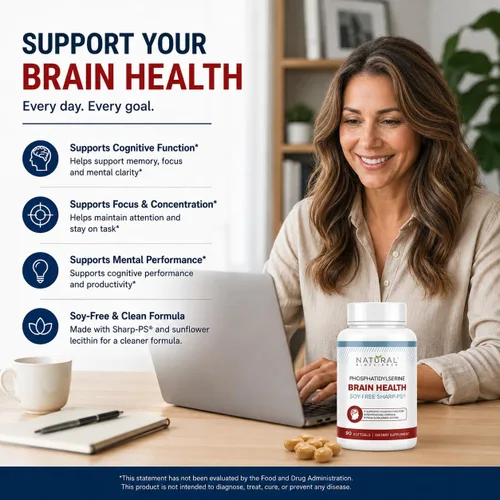 Miniatura 8 de Fosfatidilserina libre de soja, 100 mg, suplemento de fosfatidilserina de lecitina de girasol, Sharp PS100 patentado, salud cerebral, ayuda
