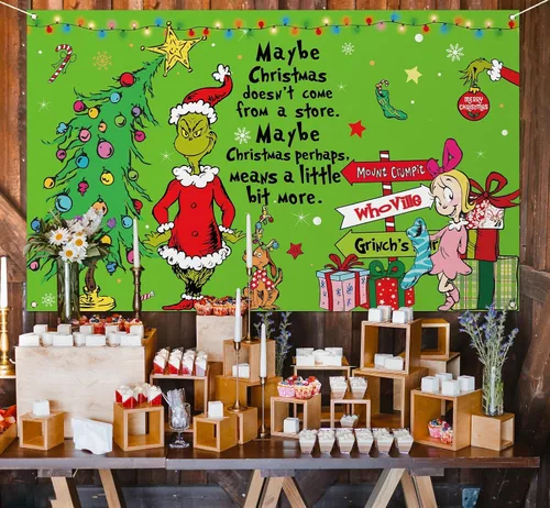 Miniatura 5 de Nepnuser Telón de fondo de cabina de fotos de Feliz Navidad, elfo verde, decoraciones de Navidad, suministros de fiesta de invierno, decoración