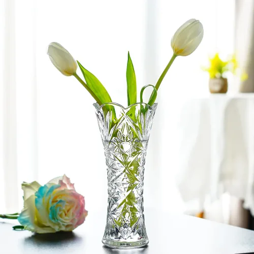 Kanpura Florero de cristal transparente de 7.6 pulgadas, jarrón de cristal grueso para flores y decoración navideña, diseño de girasol (1 unidad)