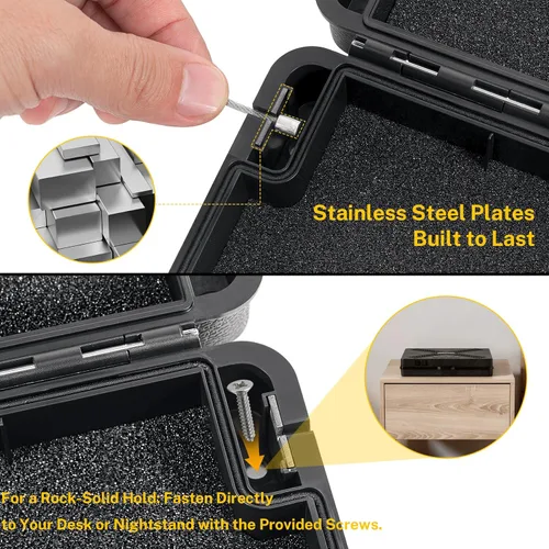 Miniatura 6 de Caja fuerte para pistola de mano, cerradura mecánica con candado TSA, caja de bloqueo de pistola montada de acceso rápido para mesita de noche