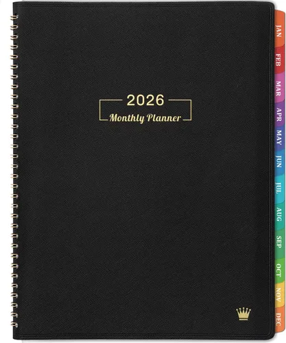 Agenda mensual 2026-2027 - 2026 (enero de 2026 a diciembre de 2026), agenda mensual de 12 meses, 8.86 x 11.4 pulgadas, pestañas coloridas, piel
