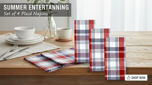 Miniatura 2 de Lintex Home Bargains Plus - Servilletas de tela patrióticas para celebración, juego de 4 Rojo Blanco y Azul, Algodón, Servilleta Americana Tela A