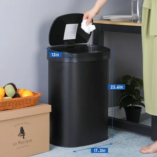 Miniatura 8 de Cubo de basura de 13 galones (50 litros) para cocina con tapa, sensor automático, sin tocar, acero inoxidable, para baño, dormitorio, oficina