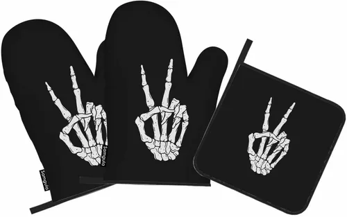 Miniatura 20 de Juego de guantes de horno y soportes para ollas de béisbol, diseño de cordones de softbol, resistentes al calor, 3 piezas para cocinar, hornear