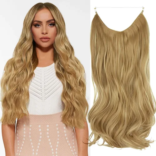 Miniatura 16 de Extensión de cabello rubio ceniza, rizado, largo, sintético, postizo de cabello rubio, 18 pulgadas, 4.2 oz, con diadema de alambre invisible