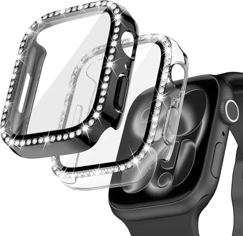 Miniatura 22 de Goton - Pack de 2 Fundas Bling para Apple Watch con Protector de Pantalla 40mm SE 3/2/1, Series 6/5/4, Funda con Purpurina para Mujer con Diamantes