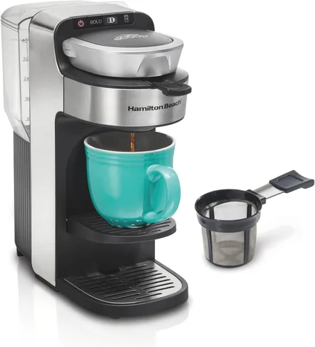 Hamilton Beach The Scoop - Cafetera de una sola porción y cafetera de molido rápido para tazas de 8-14 onzas, se prepara en minutos, depósito