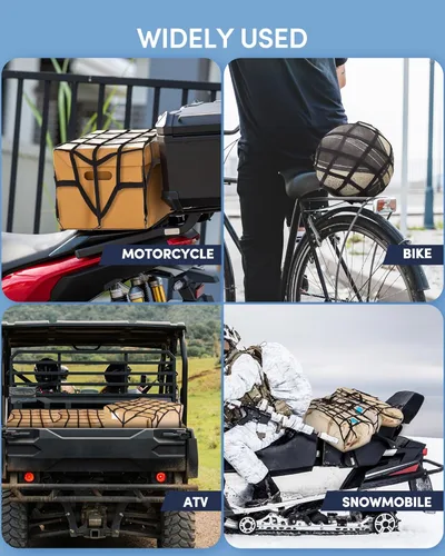 Miniatura 5 de La primera red de carga plana para motocicleta, red elástica de 15 x 15 pulgadas con malla pequeña de 2 x 2 pulgadas y ganchos de metal S, fácil