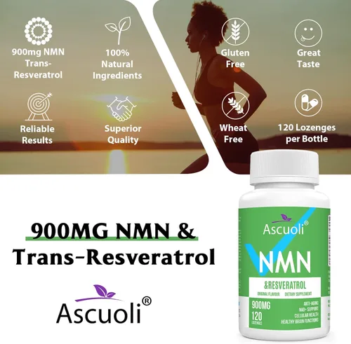 Miniatura 5 de NMN sublingual 500mg + Trans-Resveratrol 400mg, fórmula avanzada 3 en 1 99% puro suplemento de NMN y resveratrol para aumentar* NAD, células, Verde