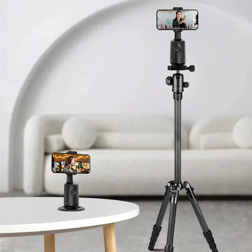 Miniatura 5 de Trípode de seguimiento facial automático, rotación de 360°, soporte para cámara de teléfono, soporte inteligente para disparos con palo selfie Negro