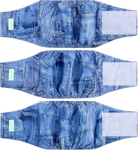 Pañales para perro macho Wegreeco, lavables (paquete de 2), envoltorio para vientre lavable para perro macho, multicolor/fantasía (JEANS)