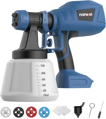 Miniatura 11 de NANWEI Pulverizador de pintura inalámbrico con 2 baterías, pistola de pulverización HVLP con recipiente de 40.6 fl oz, con 4 boquillas y 3 patrones