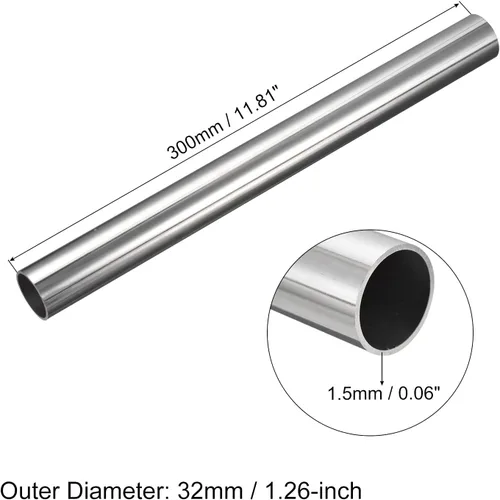 Miniatura 20 de uxcell Tubo de acero inoxidable 304, diámetro exterior de 34 mm x 1,5 mm de espesor de pared, 300 mm de longitud de tubería metálica para maquinaria