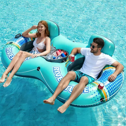 Jasonwell Flotador Inflable para 2 Personas de Alta Resistencia para Río/Piscina con Enfriador Desmontable, Tubos para Lago, Balsa Flotadora de Río