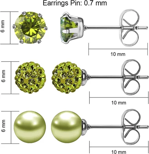 Miniatura 46 de JewelrieShop - Juego de aretes de tuerca de acero inoxidable con circonitas cúbicas y perlas de imitación, 3 pares de 0.236 in