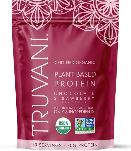 Truvani Proteína vegana de guisante en polvo | Chocolate y fresa | 0.71 oz de proteína orgánica a base de plantas | 20 porciones | Keto | Sin gluten