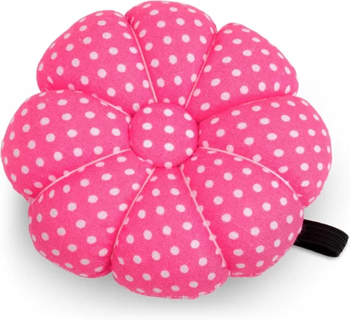 Rolybag Alfileres de muñeca con correa elástica, cojín de aguja de calabaza para coser y usar agujas para costura o manualidades (rojo rosa)