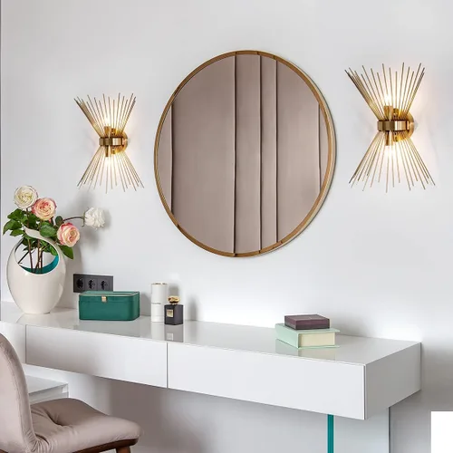 Miniatura 4 de VILUXY Mid-Century - Apliques de pared de latón antiguo, acabado de pintura, aplique de pared de noche con pantalla Starburst para dormitorio