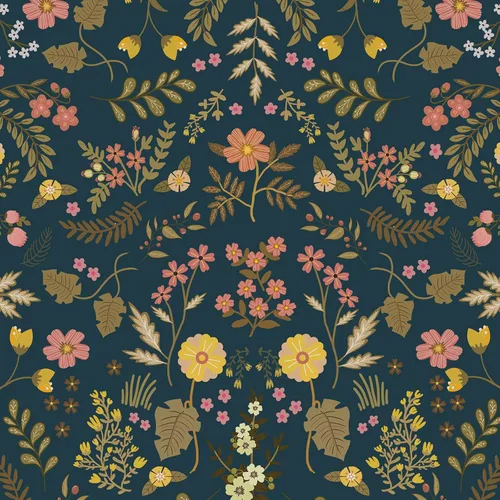 Simon&Siff Papel Tapiz Floral Despegar y Pegar Azul Marino Bohemio Papel de Pared 60" x 17.3" Azul Oscuro Flores Florecientes Flores Silvestres