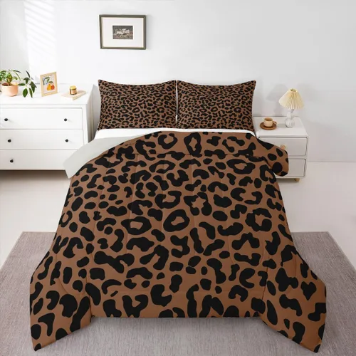 Miniatura 53 de Erosebridal Juego de edredón con estampado de leopardo, tamaño individual para niños, edredón de guepardo occidental, negro y gris, juego de ropa
