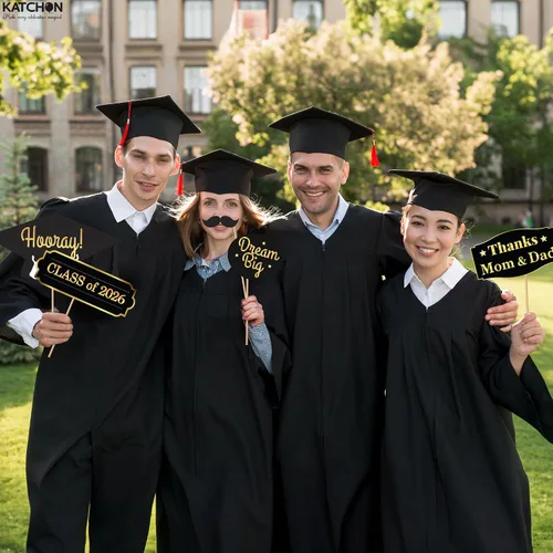 Miniatura 6 de KatchOn, Accesorios para cabina de fotos de graduación – Paquete de 40 Accesorios de fotos de graduación negro y dorado, decoraciones