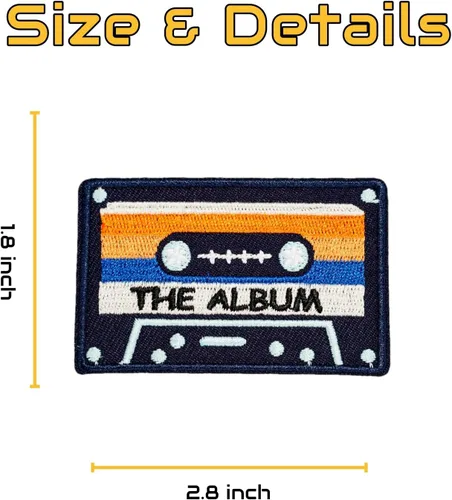 Miniatura 5 de Parches para planchar con música para ropa, parche de cinta vintage bordada, apliques de tela bordada, cinta mixtape retro de casete DIY parches