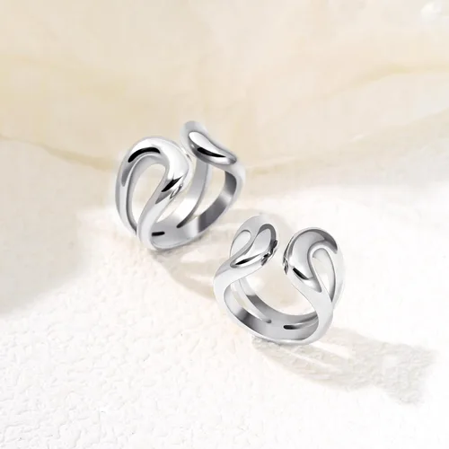 Miniatura 6 de NVWAROCK Anillo de oro grueso chapado en oro real de 14 quilates, anillos abiertos para mujeres y hombres, doble capa, de alto pulido, apilable