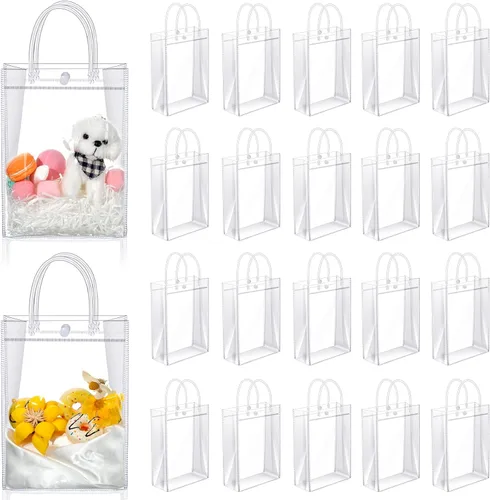 Miniatura 7 de Saintrygo Bolsas de regalo de PVC transparente con asas, bolsas de plástico reutilizables para compras transparentes para fiestas de Navidad, bodas