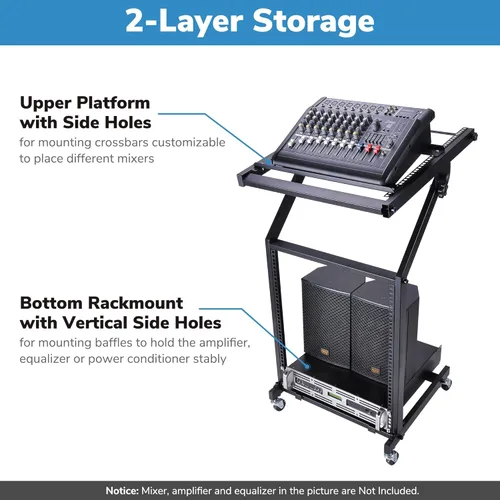 Miniatura 2 de AW, soporte ajustable con ruedas para mezcladora de DJ, equipo de música de estudio, para fiestas, 9U