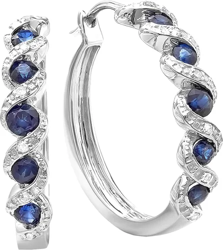 Dazzlingrock Collection Pendientes de aro redondos blancos con piedras preciosas y diamantes blancos plata de ley