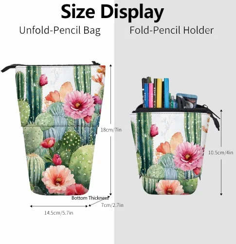 Miniatura 3 de Swono Estuche de lápices florales de cactus con flores tropicales brillantes, rosas, cactus, acuarela, estuche para lápices, estuche para lápices