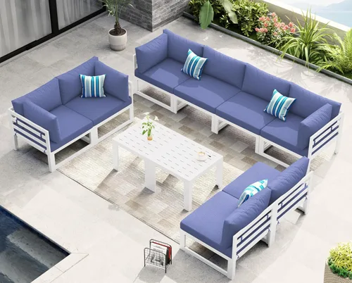 Miniatura 52 de NICESOUL - Juego de 10 muebles de patio extra grandes de aluminio moderno, sofá para exteriores con asiento de 29" de profundidad y ancho, 500 lbs